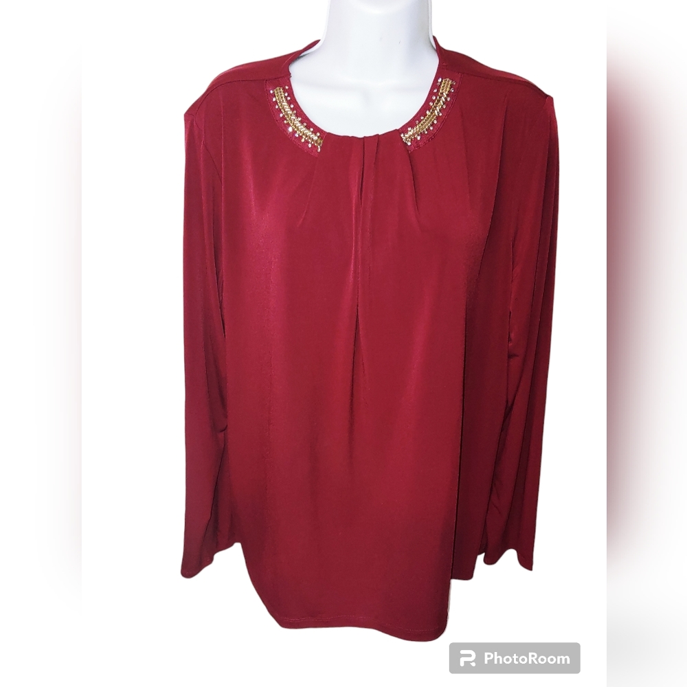 Liz Claborne Blouse with Embelishments PXXL Burgundy